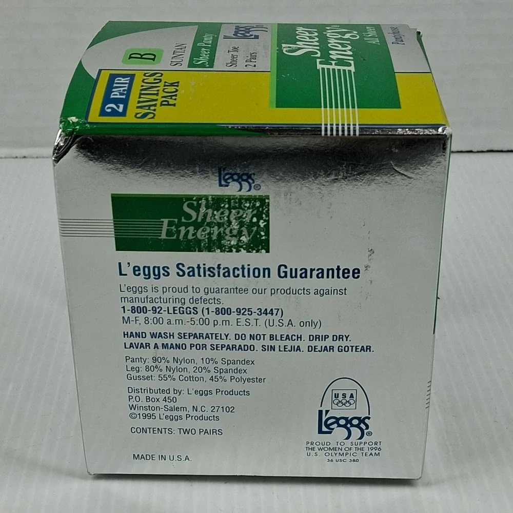 L'eggs Sheer Energy All Sheer Pantyhose 2 Pair Pack Suntan Size B Vintage 1996
